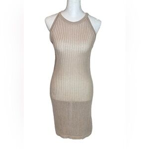 Tahari Crochet Dress Taupe Beige XS Swim Coverup Summer Beach